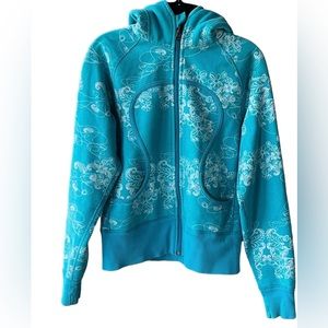 Lululemon Scuba Hoodie Jacket Light Blue With  floral Graphics Size 6